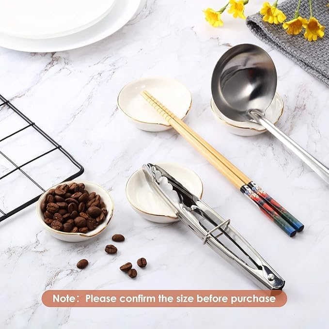 Boao 8 Pieces 2.7 Inches Mini Ceramic Spoon Rests, Kitchen Gold Rim Mini Cooking Spoon Holder for Stove Top Countertop, Teaspoon Rest, Coffee Stir Rest