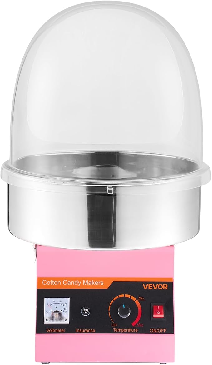 VEVOR Electric Cotton Candy Machine, 1000W Commercial Floss Maker With Cover, Commercial Cotton Candy Machine w/Stainless Steel Bowl & Sugar Scoop, Ideal for Carnival, Birthday, Family Party, Pink