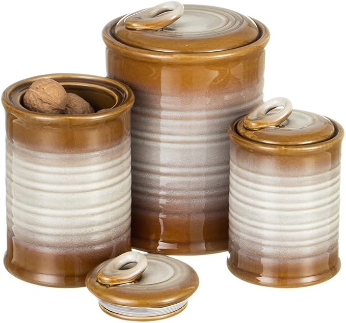 Nihow Food Storage Jar,Ceramic Canister Sets for The Kitchen,Set of 3,Brown | Air Tight Lid,Seal Damp-proof,For Flour/Sugar/Rice/Coffee/Cookies/Candy,Kitchen Counter Canister/Dishwasher Safe
