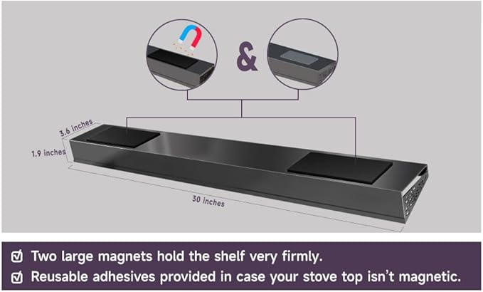 STUTOV 30" Magnetic Stove Top Shelf – Black Stainless Steel Spice Rack and Seasoning Organizer – Kitchen Shelf for Back of Stove – Over Stove Rack and Storage Organizer