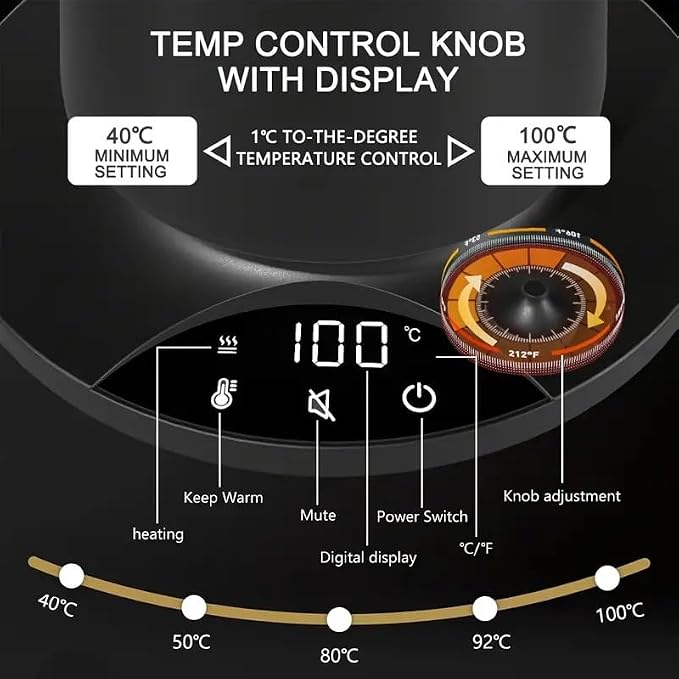 Gooseneck Electric Kettle with ±1℉ Temperature Control & Keep Warm for Pour Over Coffee & Tea, Rapid Boil, 304 Stainless Steel, Built-in Brew Timer, 1000W/ 0.9L
