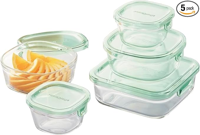 iwaki PSC-PRN-5G Heat-resistant Glass Storage Containers, Green, Set of 5, Pack & Range