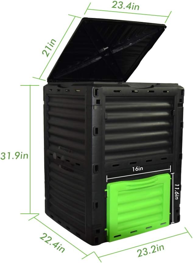 EJWOX 80 Gallon (300L) Large Capacity Static Compost Bin - Forest Green Outdoor Waste Composter with Easy-Access Hatch, Efficient Aeration System for Fast Organic Fertilizer, Sturdy Design