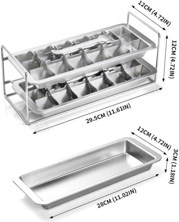 Metal Ice Cube Trays, Stainless Steel Ice Cube Trays, 18-Slot Ice Cube Tray with Easy Release Handle, Detachable Ice Trays for Bars Kitchens Dishwasher, Stainless Steel Ice Cube (2)