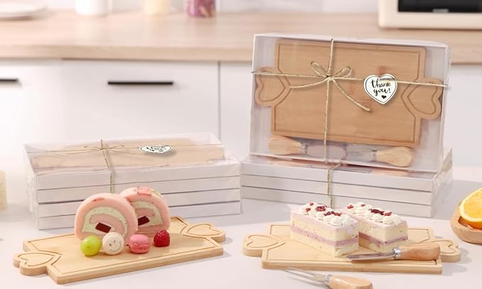 12 Set Bridal Shower Favors,Small Bamboo Charcuterie Boards Party Gifts for Guest,Baby Shower Thank you Gifts Bulk,Mini Cheese Boards with Knives and Forks for Wedding Birthday Return Gifts