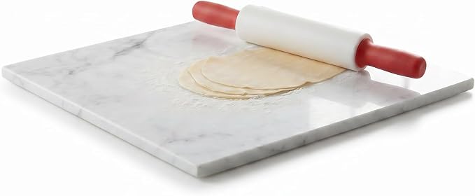 Diflart Natural Marble Stone Cutting Board for Kitchen, 16x20inch, Carrara White, Marble Slab with Non Slip Feets for Pastry, Cheese, Charcuterie, Baking, Rolling Dough, Chocolate Tempering