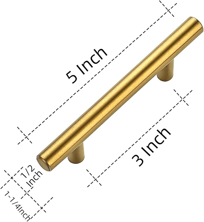 Ravinte 35 Pack 5 Inch Cabinet Pulls Brushed Brass Stainless Steel Kitchen Drawer Pulls Cabinet Handles 5”Length, 3” Hole Center