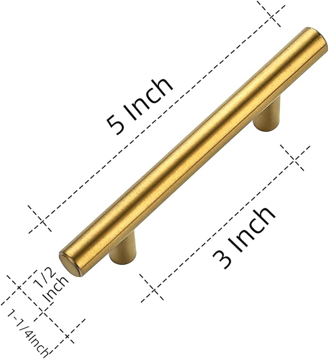 Ravinte 18 Pack 5 Inch Cabinet Pulls Brushed Brass Stainless Steel Kitchen Drawer Pulls Cabinet Handles 5”Length, 3” Hole Center