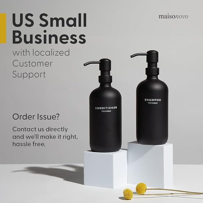 MaisoNovo Soap Dispenser 3 Piece Set - 16.9oz Black Bottles with Black Stainless Steel Pump Core