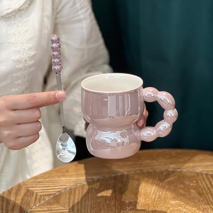 Pearl Ceramic Coffee Mug for Tea Latte Milk Cute Love Shape Cup for Home Office Women Gift 6.5 oz (Pearl Purple 2, 300 ml)