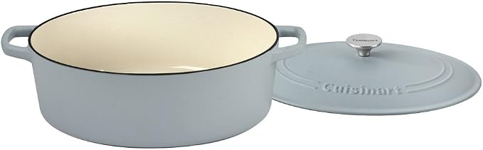 Cuisinart Chef's Classic Enameled Cast Iron Dutch Oven with Lid, Porcelain Enameled Interior, Oven Safe, Induction Compatible, 7-Quart, Oval, Matte Grey