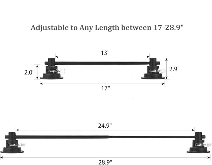Sneatup Suction Cup Extendable 17-29" Stainless Steel Towel Bar (Matte Black)