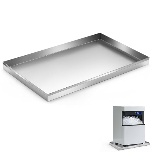 Wesiti 1 Pcs Ice Maker Drain Pan 24" x 15" x 1.5" Water Damage Prevention Galvanized Steel Welded Ice Maker Drain Pan, Leak-proof Corrosion-resistant, for Household and Commercial (Silver)