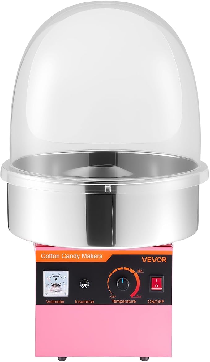 VEVOR Electric Cotton Candy Machine, 1000W Commercial Floss Maker With Cover, Commercial Cotton Candy Machine w/Stainless Steel Bowl & Sugar Scoop, Ideal for Carnival, Birthday, Family Party, Pink