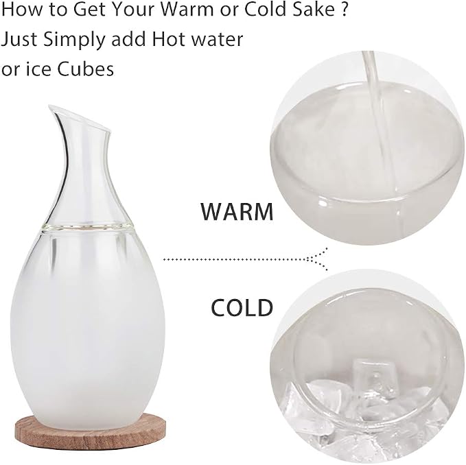 ZENS Sake Set Glasses, 8.5 Ounce Sake Carafe Cups with 6 Saki Cup Set for Warmer or Cold Japanese Wine with Stone Coaster Gift Sets