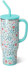 Swig Life 30oz Mega Mug, 30 oz Tumbler with Handle and Straw, Cup Holder Friendly, Dishwasher Safe, Lightweight Extra Large Insulated Tumbler, Nurse Gifts for Women (Scrub Life)
