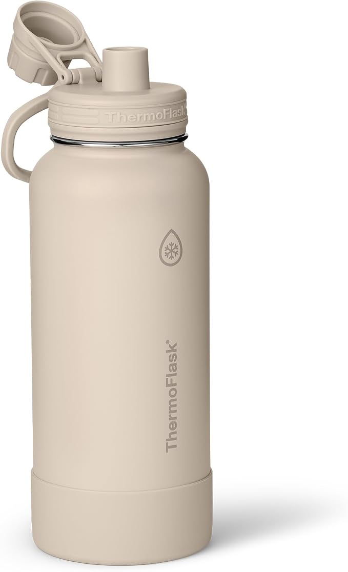 ThermoFlask Insulated Water Bottle with Spout Lid (32 oz, Sand) - Leakproof, Stainless Steel Water Bottle for Cold & Hot Drinks, Travel & Daily Hydration
