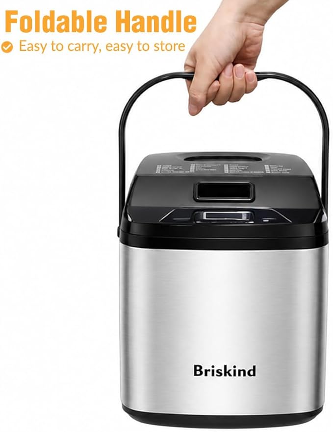 Briskind 19-in-1 Compact Bread Maker Machine, 1.5 lb / 1 lb Loaf Small Breadmaker with Carrying Handle, Including Gluten Free, Dough, Jam, Yogurt Menus, Bake Evenly, Automatic Keep Warm, 3 Crust Color