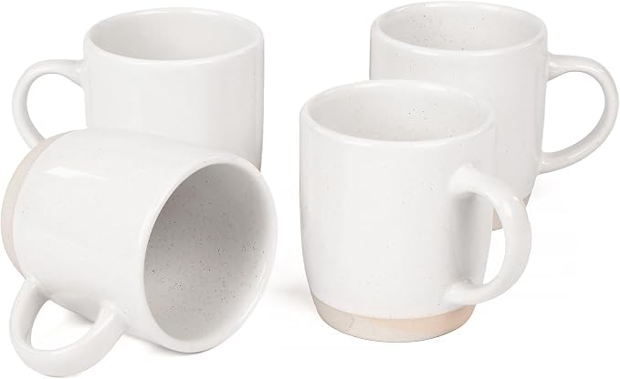 OTAGO Coffee Mugs for 4, 12 oz Mug Set, Partially Unglazed Base,Dringking Cup with Handle for Coffee, Tea, Cocoa, Milk, White