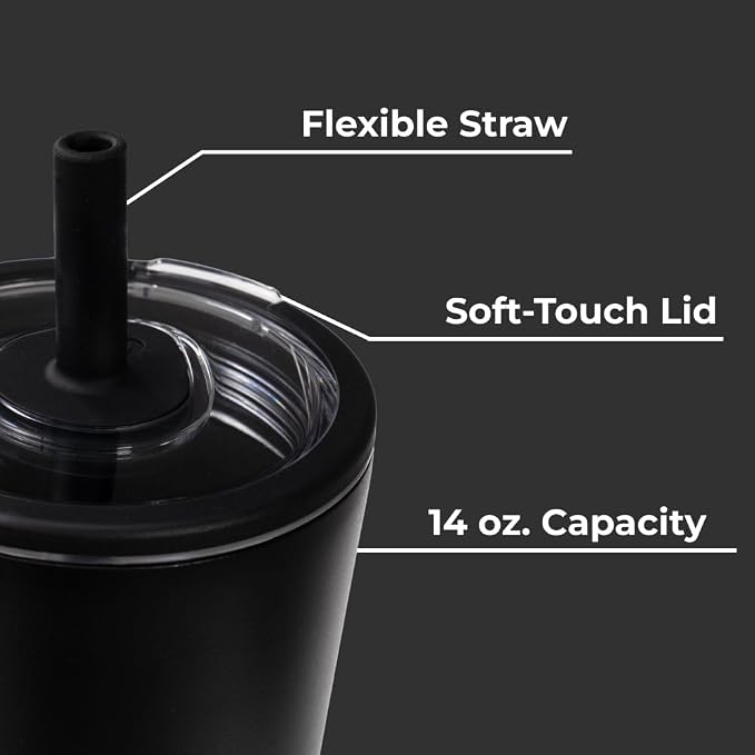 HydroJug Everyday Tumbler 14 oz, Ceramic-Lined Straw Cup, Black