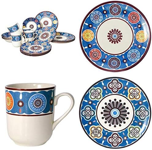 Tudor Royal Collection 24-Piece Premium Quality Round Porcelain Dinnerware Set, Service for 6 - SUMAYA Blue, See 10 Designs Inside!