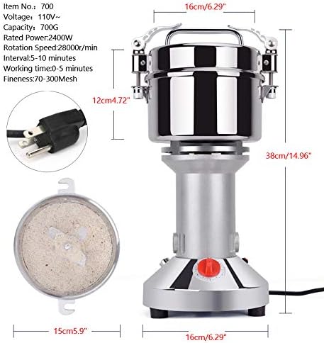 Electric Grain Mill Grinder 700g,High Speed 2400W Spice Herb Mill Grinders, Stainless Steel Pulverizer Powder Machine for Dry Cereals Grains Herbs Spice Coffee Corn Bean Pepper,Stand Type