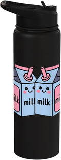 Milk Carton Kawaii Cute Smiling Milk Stainless Steel Insulated Water Bottle