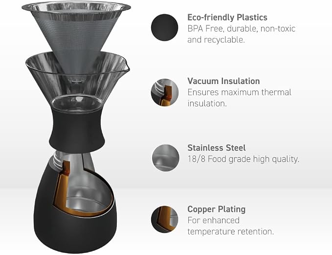 asobu Insulated Pour Over Coffee Maker (32 oz.) Double-Wall Vacuum, Stainless-Steel Filter and Take on the Go Carafe (Burgundy)