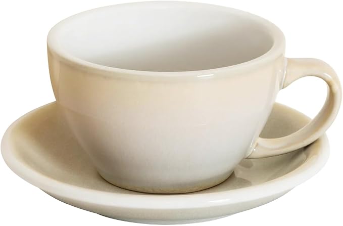 Loveramics Coffee Cup Ceramic, 10 oz Latte Art Cup with Saucer for Cappuccino, Tea, Espresso, Thick - walled stoneware Cappuccino mug Set for Cafe and Barista - Potters Colours (Ivory, 10OZ)