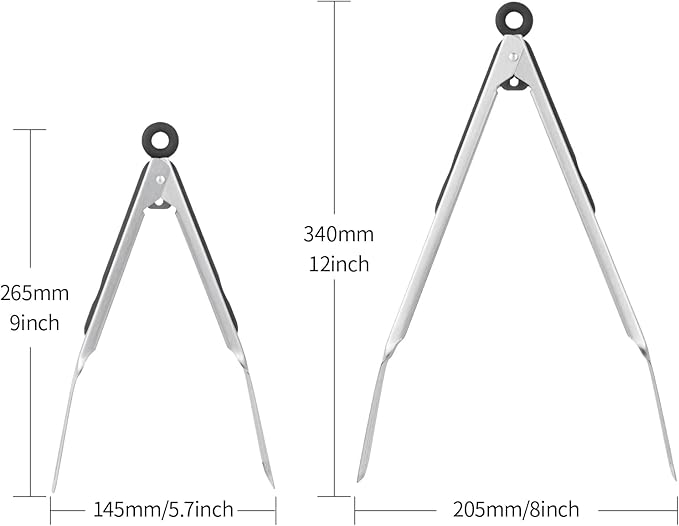 Set of 2 Stainless Steel Spatula Tongs for Cooking and Grilling, 7.67 Inch Pastry Brush Silicone Basting Brush, Comfortable Grip, Dishwasher Safe