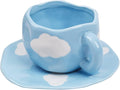 Koythin Ceramic Coffee Mug with Saucer Set, Cute Cloud Coffee Mug and Cup for Office and Home, Blue Sky and White Clouds Cups, 10 oz/300 ml for Latte Tea Milk