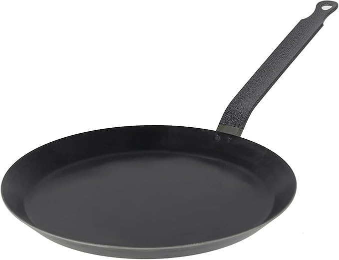 de Buyer Blue Carbon Steel Crepe & Tortilla Pan - 8” Diameter, 6.25" Cooking Surface - Ideal for Making & Reheating Crepes, Tortillas & Pancakes - Naturally Non-Stick Finish - Made in France