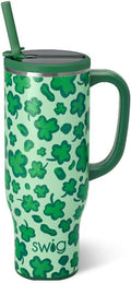 Swig Life 30oz Mega Mug, 30oz Tumbler with Handle and Straw, Large Insulated Tumblers, Cup Holder Friendly Travel Mug, Stainless Steel 30 oz Tumbler, Reusable Insulated Water Bottle (Lucky Leopard)