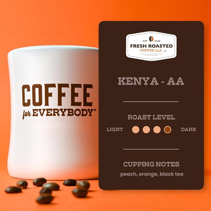Fresh Roasted Coffee, Kenya AA Whole Bean Coffee, Med-Dark Roast, Kosher, 2 lb (32 oz)