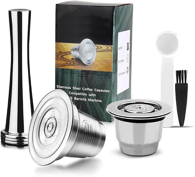 Stainless Steel Coffee Capsules Compatible with L'OR Barista LM8012 / 60 I Refillable Coffee Capsule, Reusable espresso pods Coffee Capsules, Measuring Spoon + Brush with Tamper (Big + Small