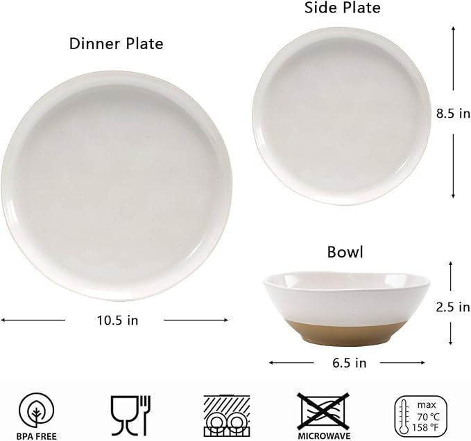 Melamine Dinnerware Sets of 12 Pcs, Kitchen Plates and Bowls Set for 4, Unbreakable Dishware Sets for Patio, RV and Camping, Dishwasher Safe (Ivory)