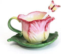 Ceramic Tea Cup and Saucer Set ，6OZ 3D Hand-Painted Flower Coffee Mug，Gift for Women -Pink Tulip