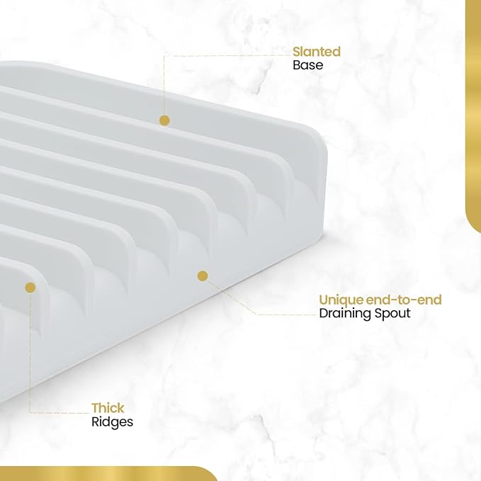Effilogic Silicone Sponge Holder – Self-Draining Sink Organizer- Faucet Mat for Kitchen - Countertop Protector - Large White