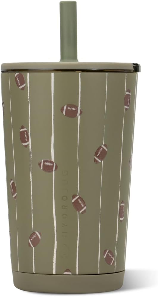 HydroJug Everyday Tumbler 14 oz, Ceramic-Lined Straw Cup, Football
