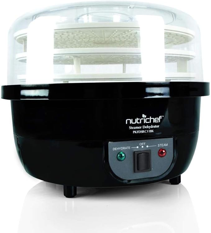 NutriChef Food Dehydrator Machine and Professional Electric Steamer, Cooker, Meat Preserver, Beef Jerky Maker, Fruit Dryer, Steams Rice and Vegetables with Stackable Trays in Black - (PKFDSRC11BK)