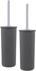 Decorative Plastic Toilet Bowl Brush and Holder Set, Grey (2 Pack) Cleaner Scrubber for Bathroom - Ribbed Design