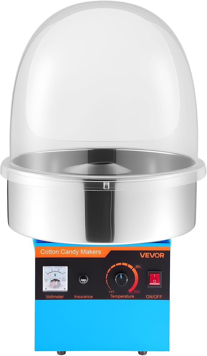 VEVOR Electric Cotton Candy Machine, 1000W Commercial Floss Maker With Cover, Commercial Cotton Candy Machine w/Stainless Steel Bowl & Sugar Scoop, Ideal for Carnival, Birthday, Family Party, Blue