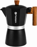 Stovetop Espresso Moka Pot Coffee Maker, Non-slip Wood Grain Handle, Cast Aluminum, Compatible with Gas, and Electric Stoves (Black, 9 cups)