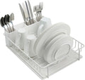 SunnyPoint 304 Stainless Steel Dish Drying Rack with Diatomaceous Earth Drainboard & Removable Utensil Caddy – Rust Resistant Countertop Dish Rack for Kitchen (White)