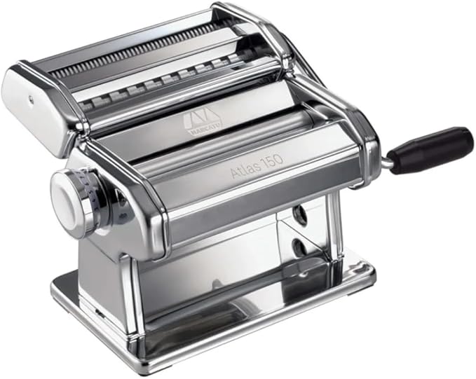Cotswold Homeware Stainless Steel Pasta Making Machine with Adjustable Thickness Settings | Wooden Pasta Drying Rack | Pasta Cutter Scraper and Pasta Serving Tongs