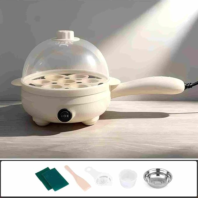 Boiled Egg Cooker 450W,Hard Boiled Eggs Cooker Electric 7 Egg Capacity,Plastic,Auto Power Off with Measuring Cup,Compact,Easy for Kitchen,Travel,White