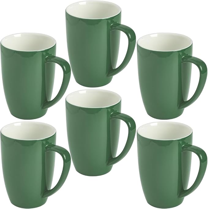 homEdge Porcelain Mug Set, 16 Ounces Cup for Tea, Latte, Mocha, Hot Chocolate, Set of 6, Green