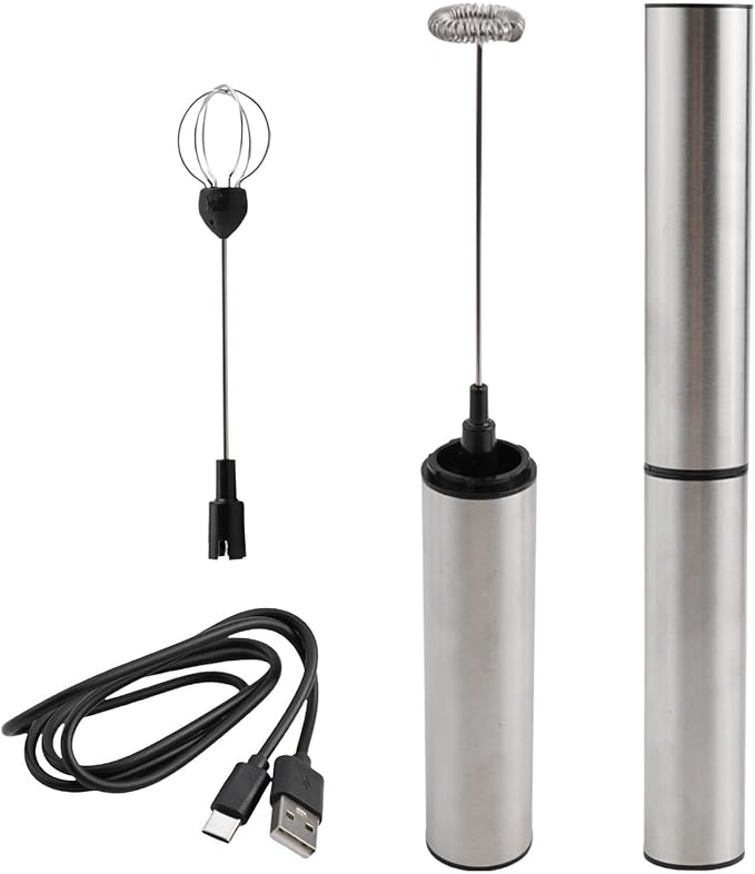 USB Electric Milk Frother Handheld Stainless Steel Foam Maker with Two-Speed 11000/13000RPM Rechargeable 800mAh Battery
