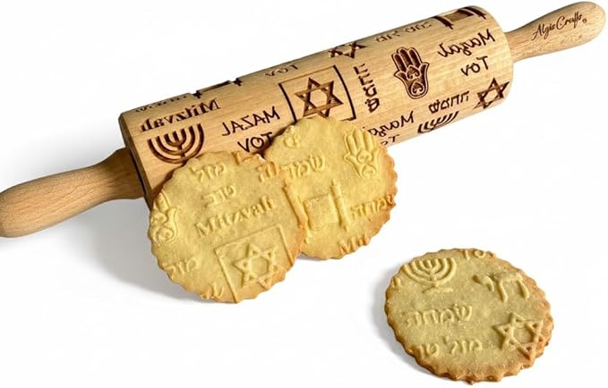 HANUKKAH Rolling pin Jewish holiday symbols laser engraved embossing dough roller for homemade cookies