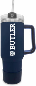 Campus Colors College & University 40 oz Travel Tumbler With Handle - Dual Option Lid With Straw - Vacuum Insulated Stainless Steel (Butler Bulldogs - Navy)